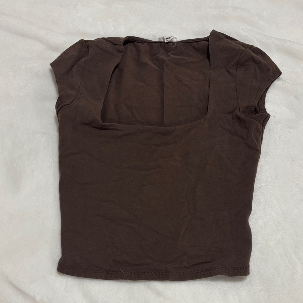 Garage Brown Square Neck Short Sleeve Top